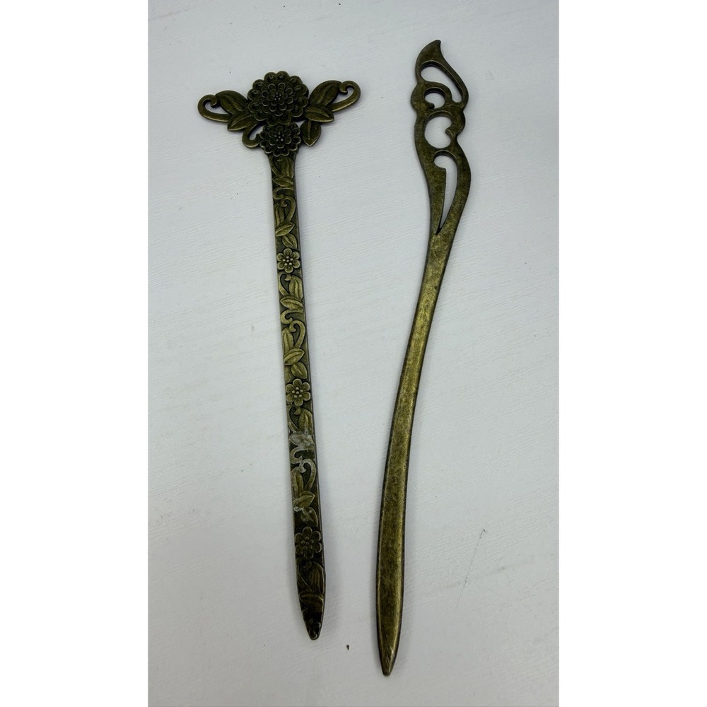 Vintage Bronze Floral & Scroll Hair Stick Metal Hairpin Updo Hair Accessory Set